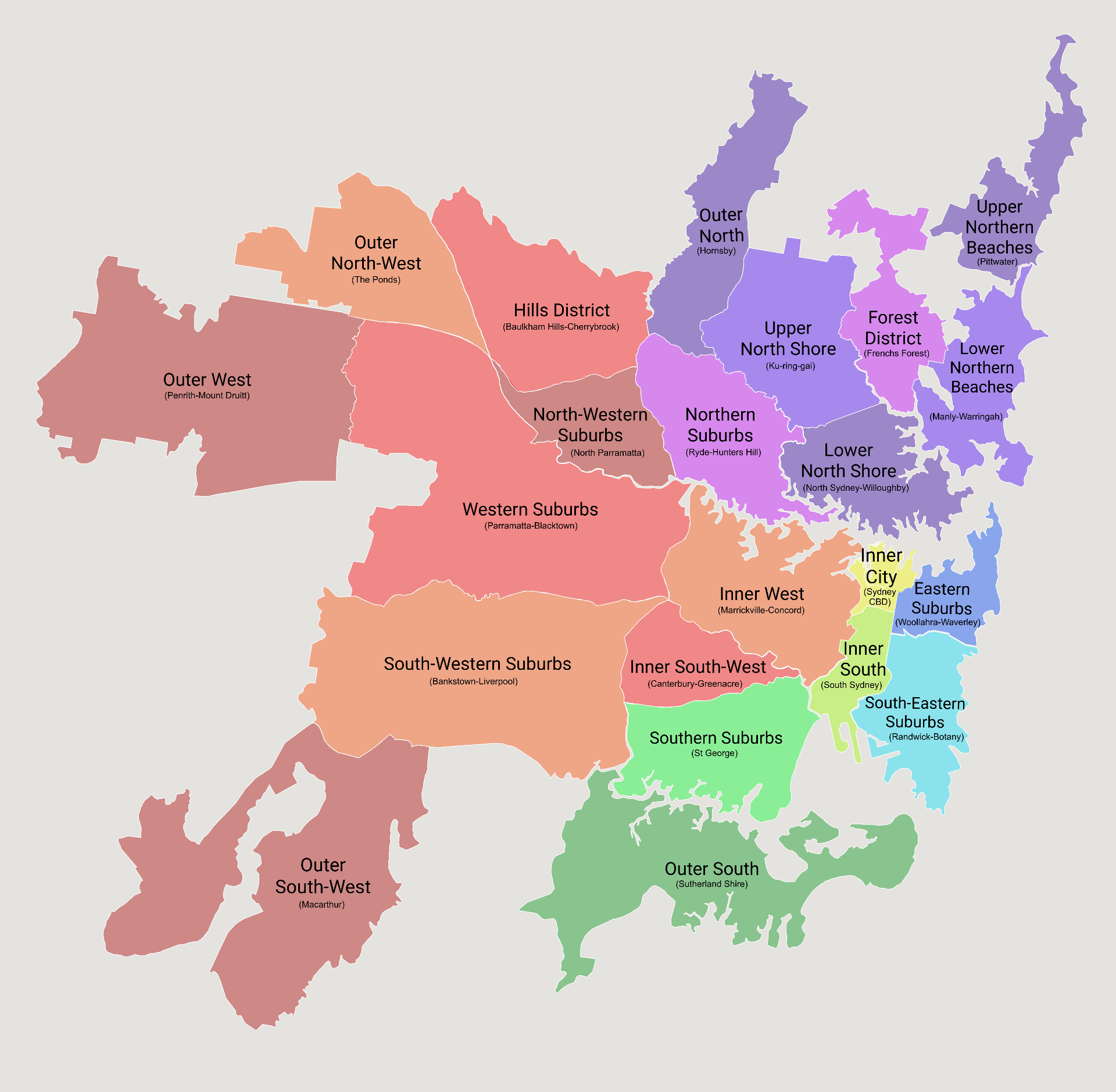 Map of Greater Sydney regions covered by Skypoint Facility Services
